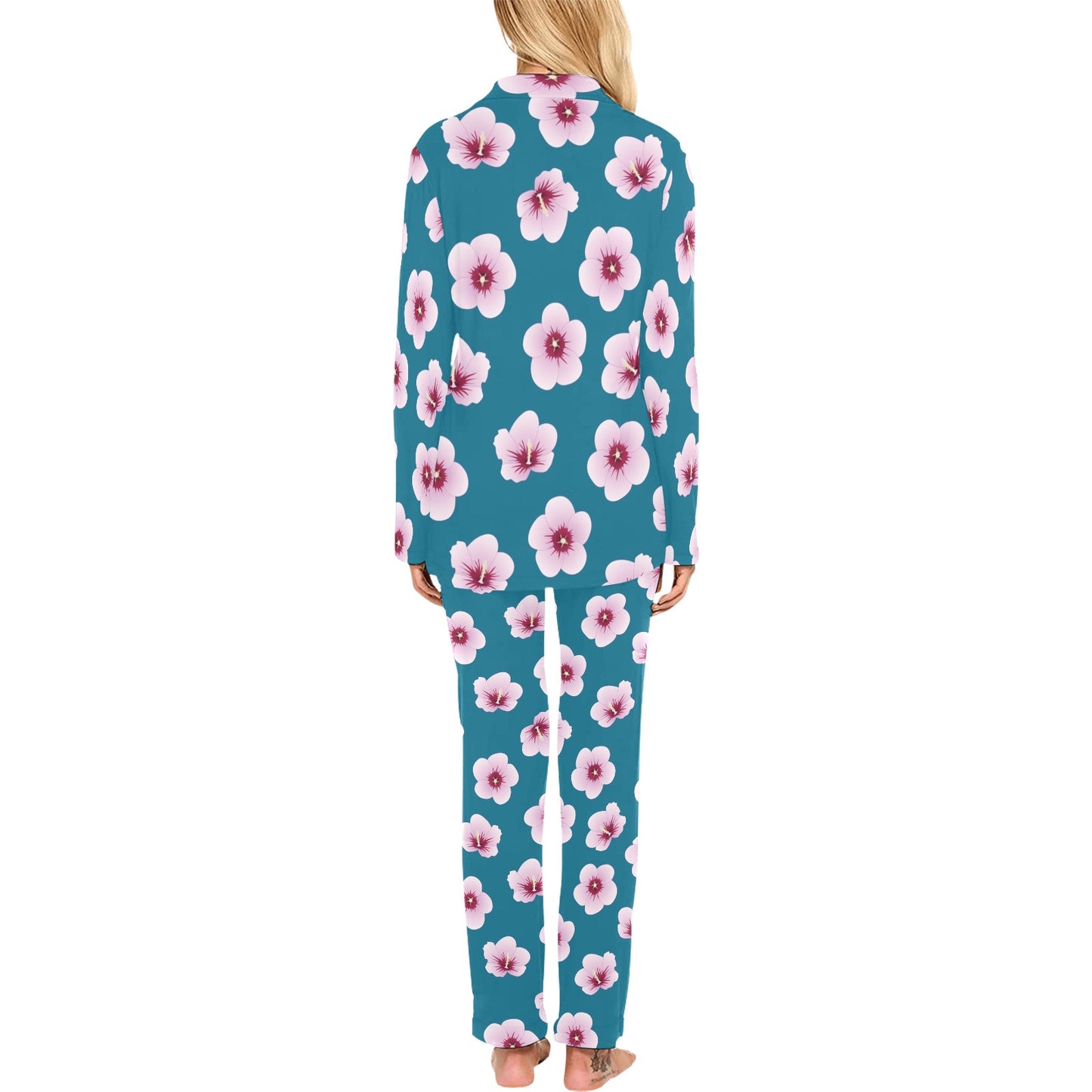 Cherry Blossom Pattern Print Design CB08 Women's Long Pajama Set