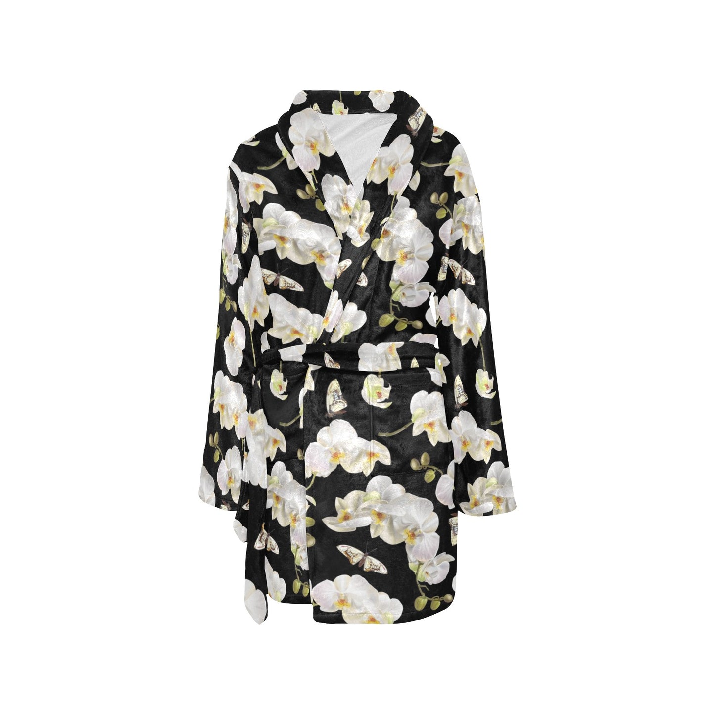 Orchid White Pattern Print Design OR011 Women's Fleece Robe
