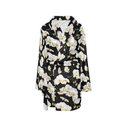 Orchid White Pattern Print Design OR011 Women's Fleece Robe