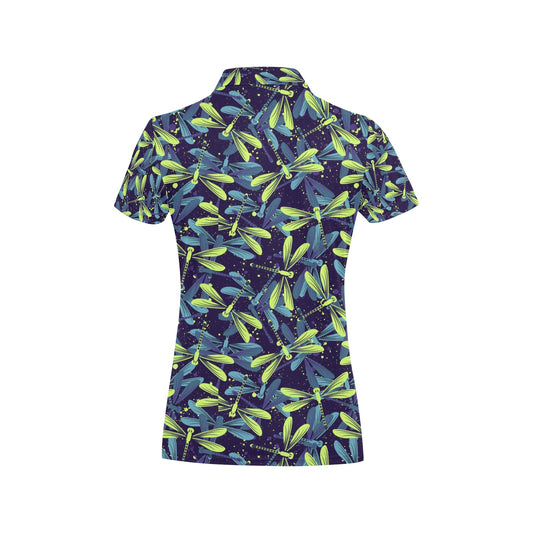 Dragonfly Lime Blue Print Pattern Women's Polo Shirt
