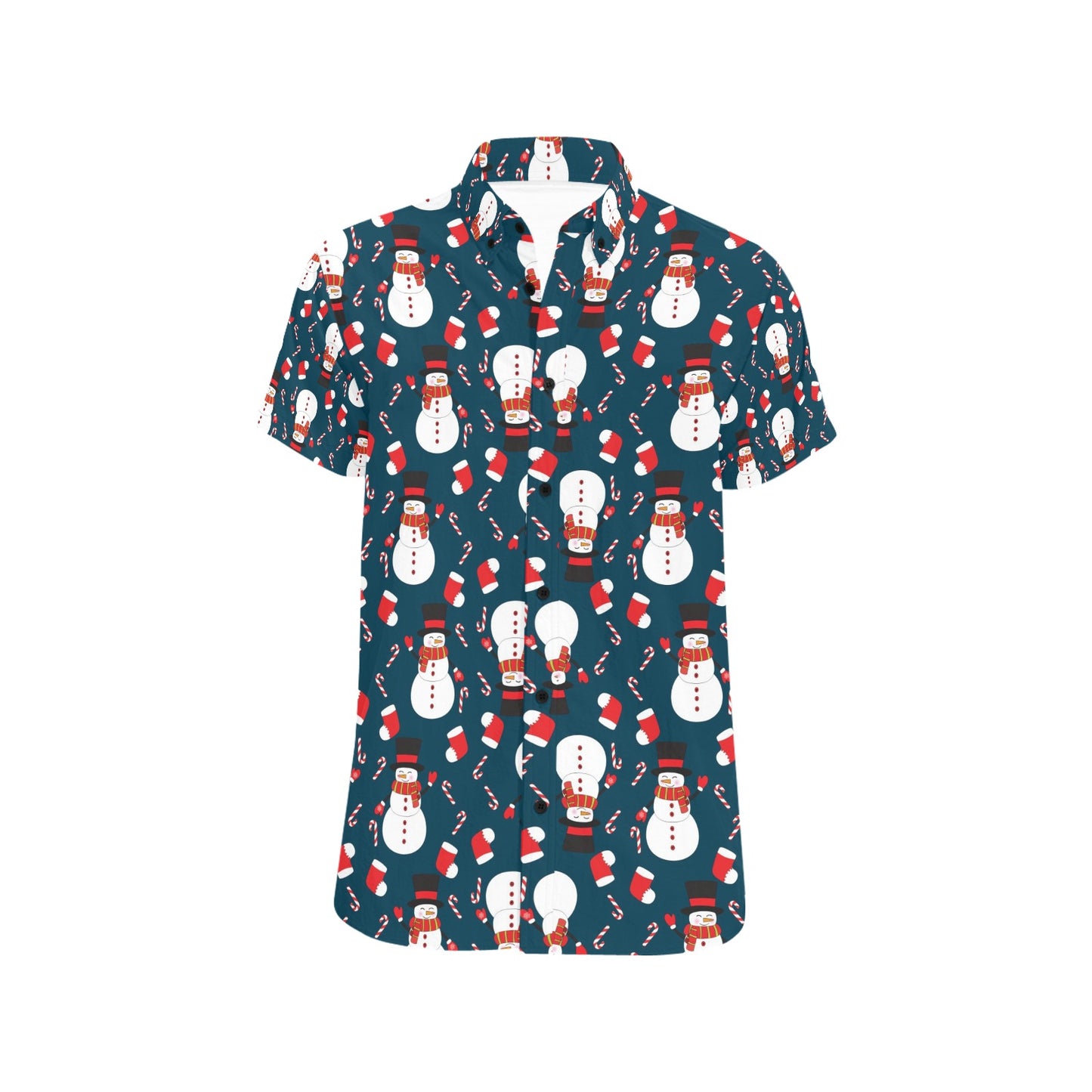 Snowman Print Design LKS301 Men Short Sleeve Button Up Shirt
