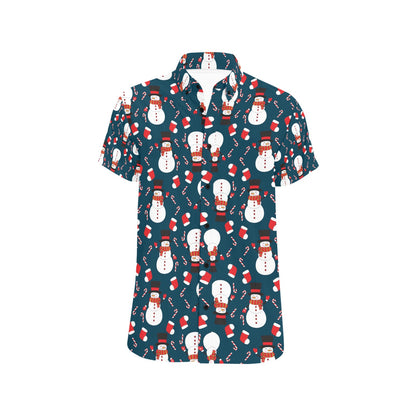 Snowman Print Design LKS301 Men Short Sleeve Button Up Shirt