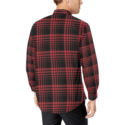 Tartan Red Black Print Design LKS303 Men's Long Sleeve Dress Shirt