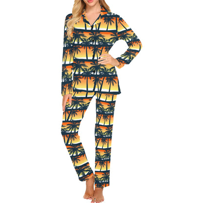 Palm Tree Pattern Print Design PT011 Women's Long Pajama Set
