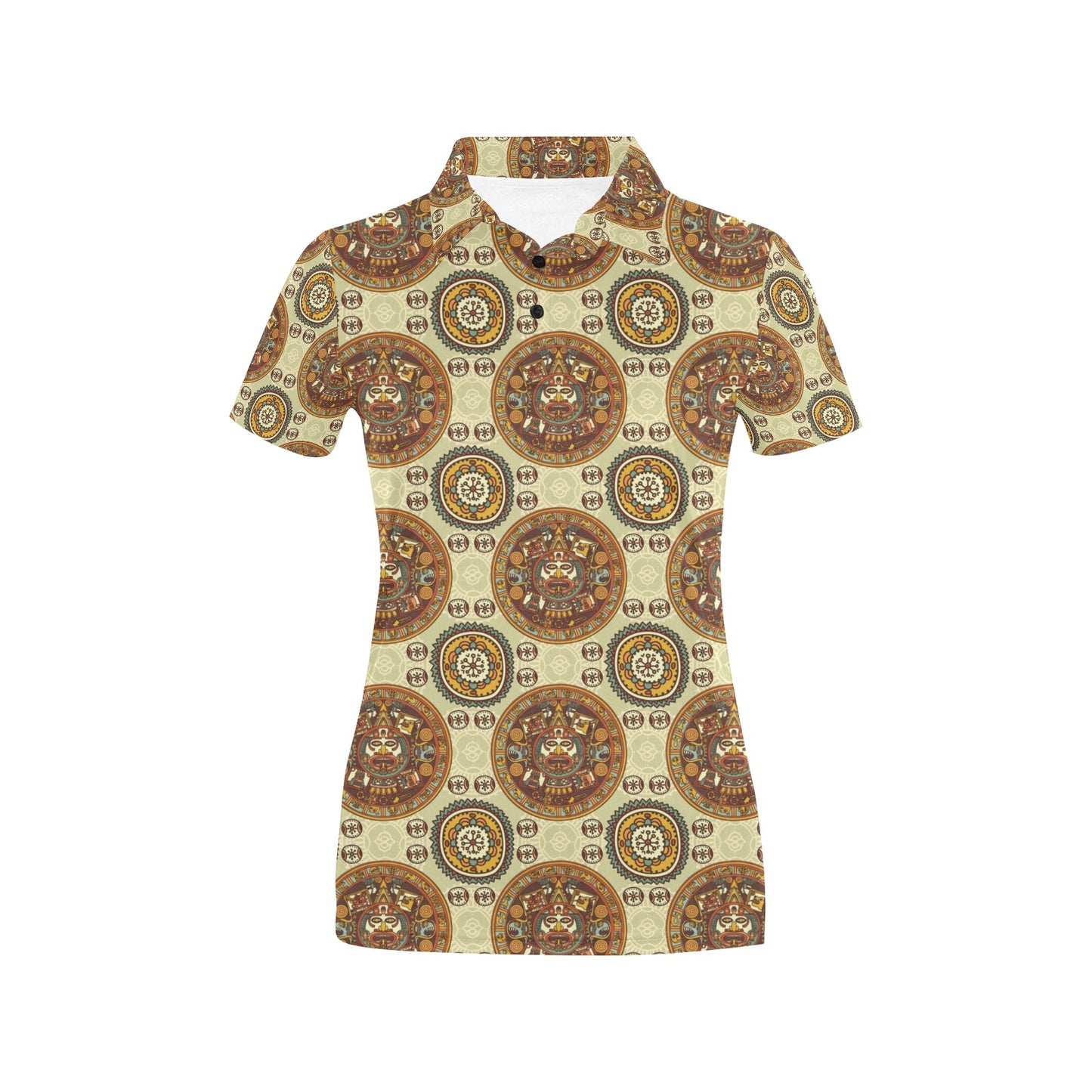 Calendar Aztec Themed Print Pattern Women's Polo Shirt