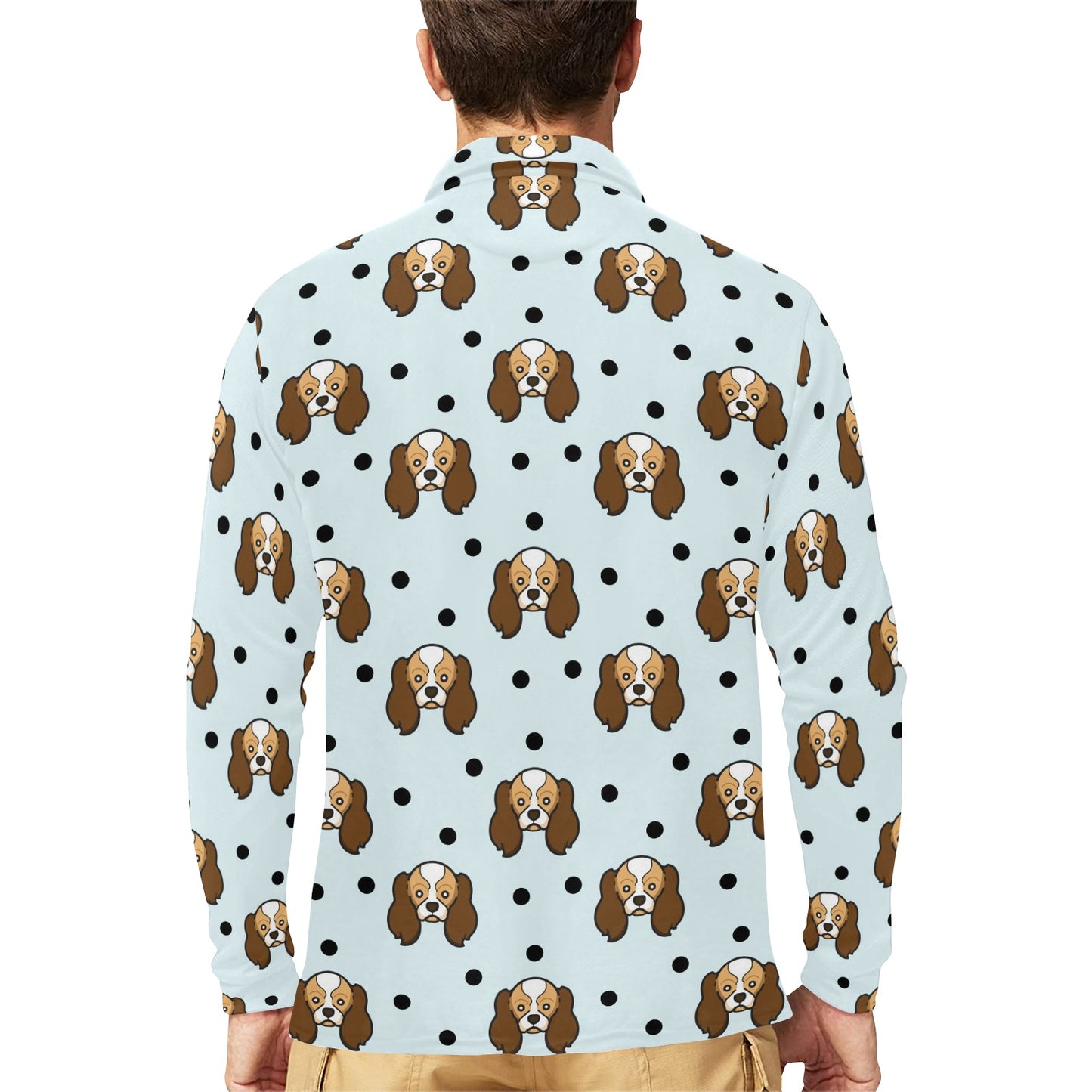 Cavalier King Charles Spaniels Pattern Print Design 02 Long Sleeve Polo Shirt For Men's