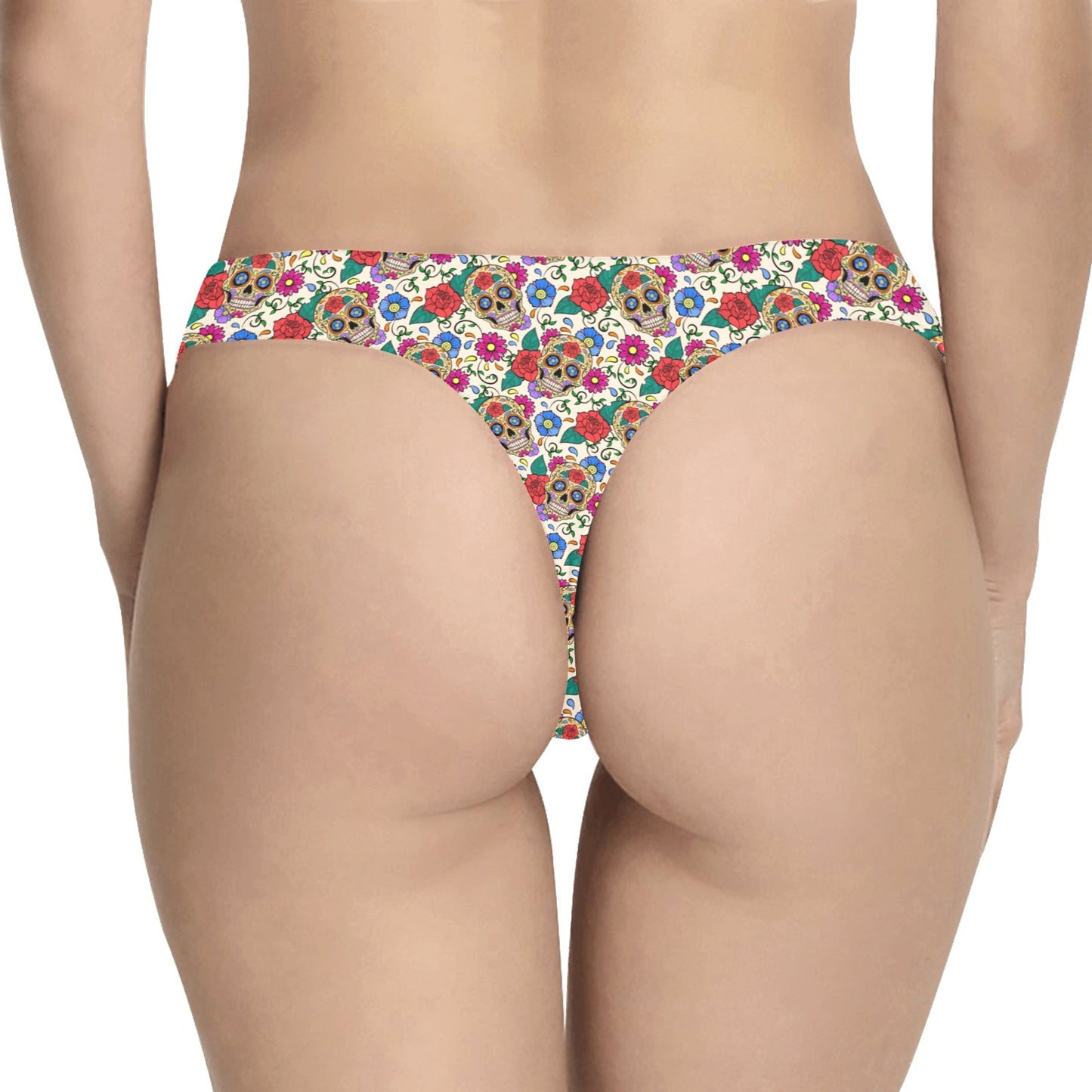 Sugar Skull Colorful Themed Print Women's Thongs