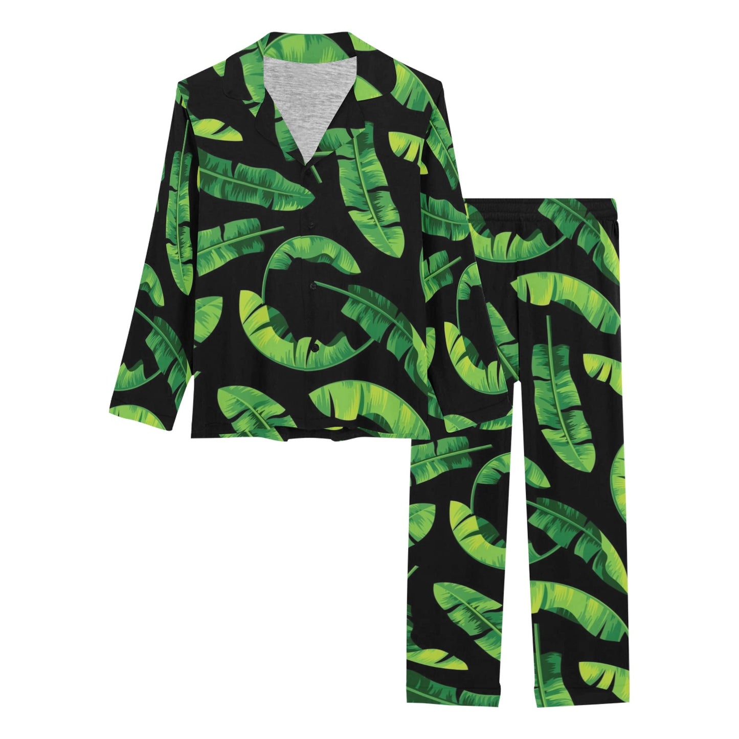 Banana Leaf Pattern Print Design BL02 Women's Long Pajama Set