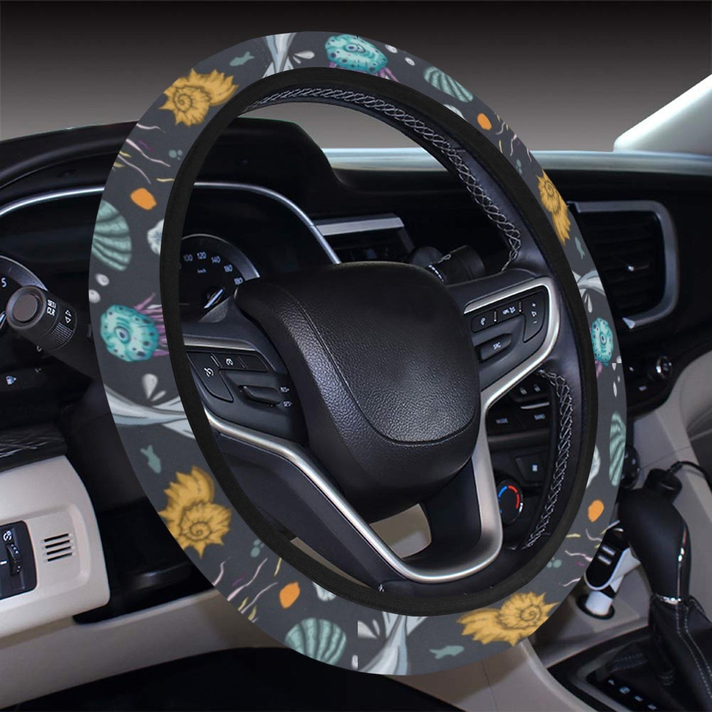 Underwater Dolphin Print Design LKS304 Steering Wheel Cover with Elastic Edge