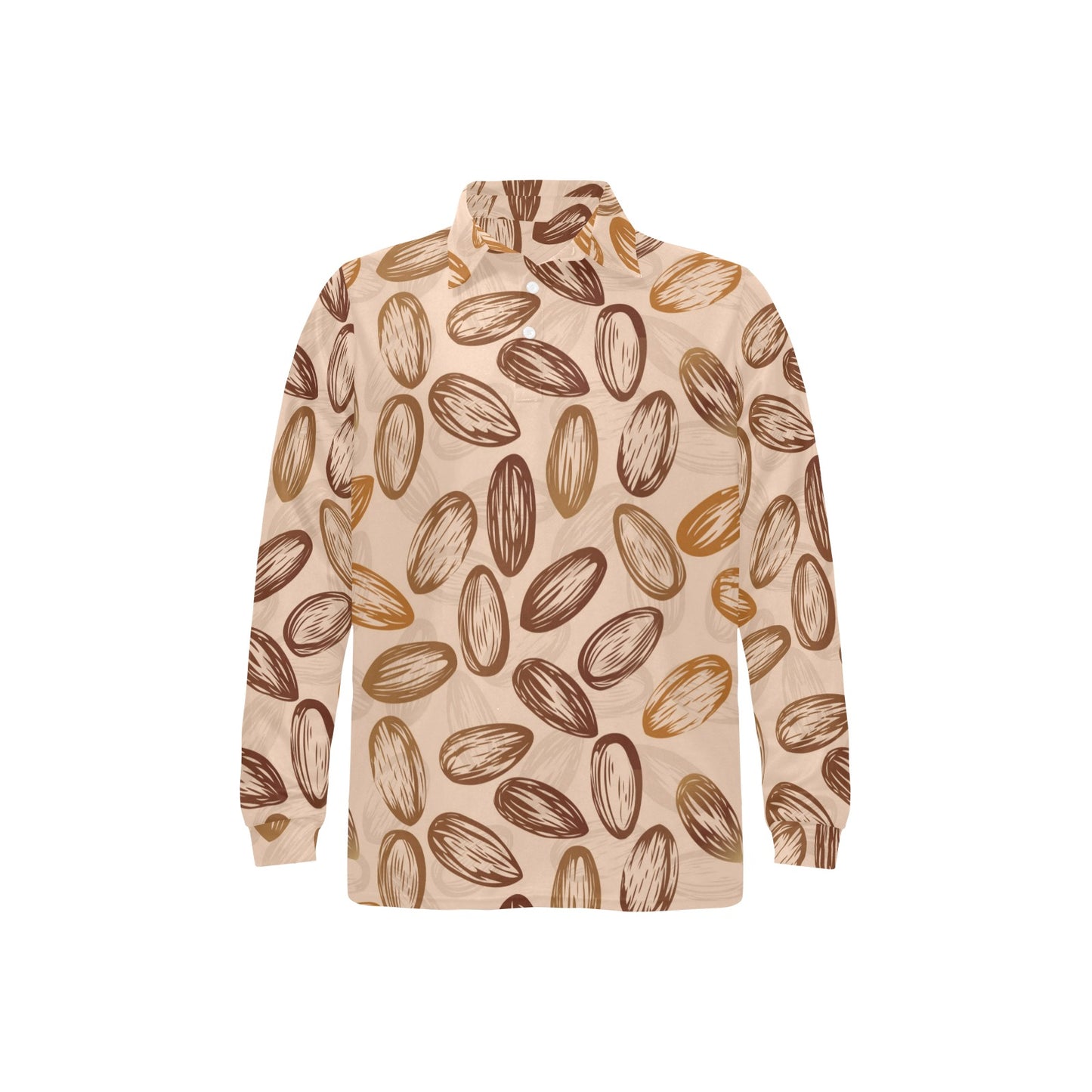 Almond Pattern Print Design 02 Long Sleeve Polo Shirt For Men's