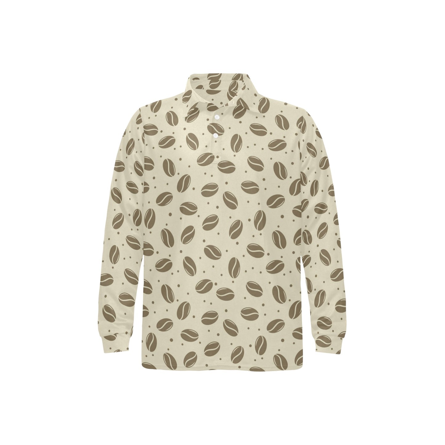 Coffee Pattern Print Design 02 Long Sleeve Polo Shirt For Men's