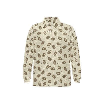 Coffee Pattern Print Design 02 Long Sleeve Polo Shirt For Men's