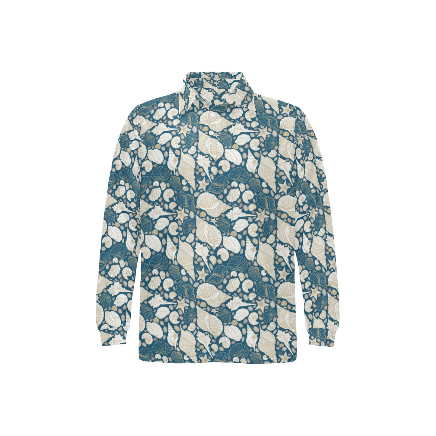 Seashell Print Design LKS308 Long Sleeve Polo Shirt For Men's