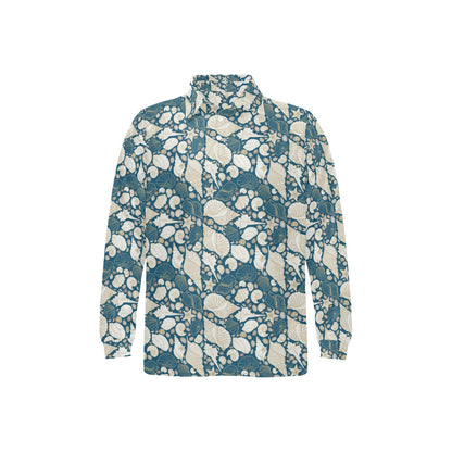 Seashell Print Design LKS308 Long Sleeve Polo Shirt For Men's