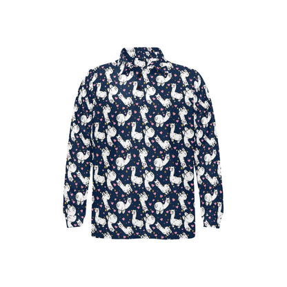 Alpaca Heart Star Design Themed Print Long Sleeve Polo Shirt For Men's