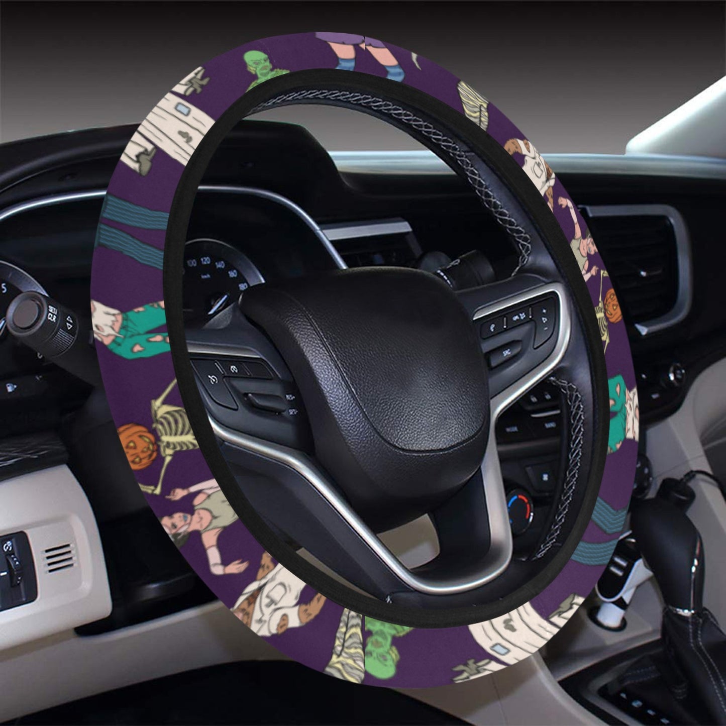 Creepy Zombie Print Design LKS302 Steering Wheel Cover with Elastic Edge