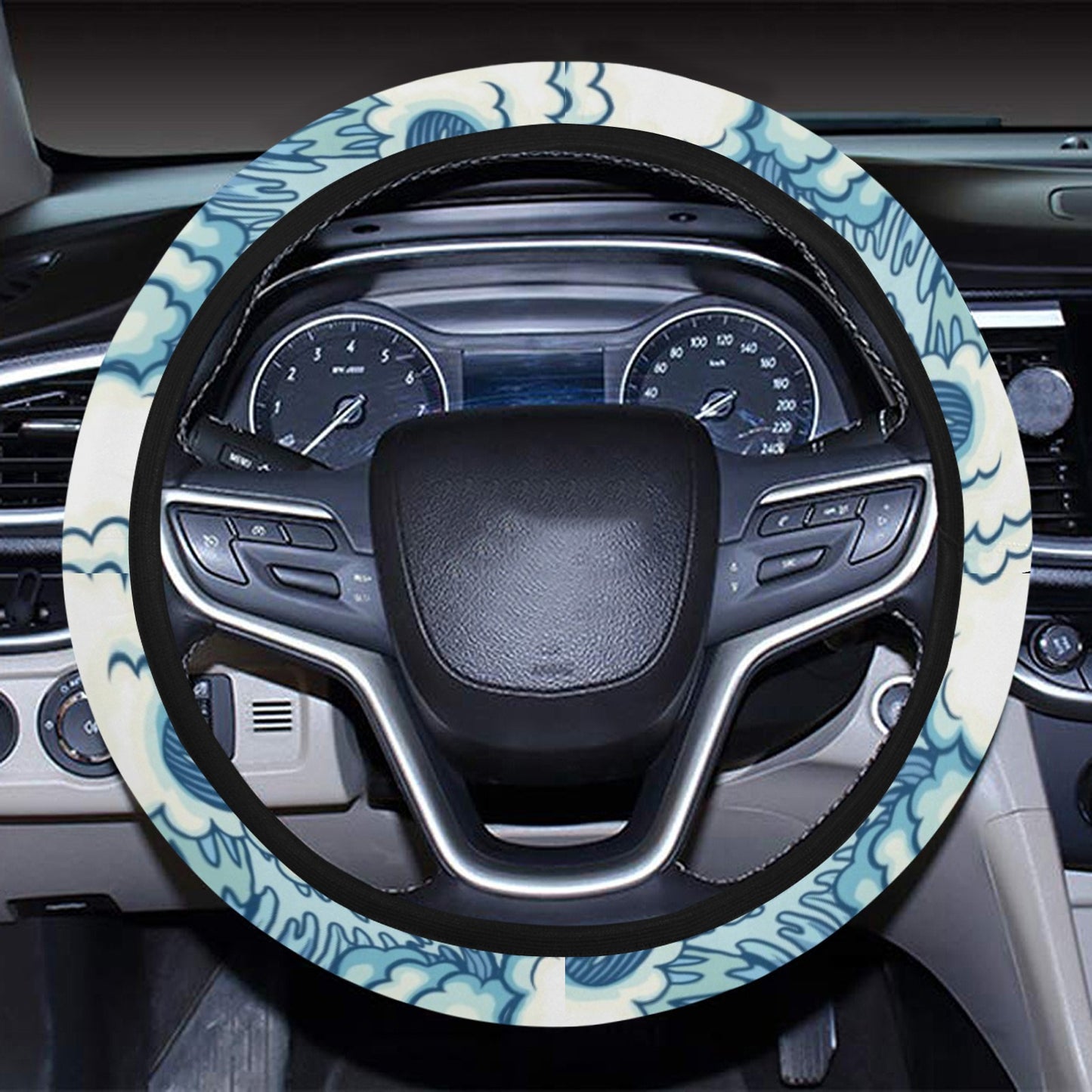 Wave Japan Style Print Design LKS304 Steering Wheel Cover with Elastic Edge