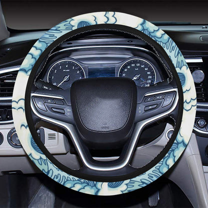 Wave Japan Style Print Design LKS304 Steering Wheel Cover with Elastic Edge