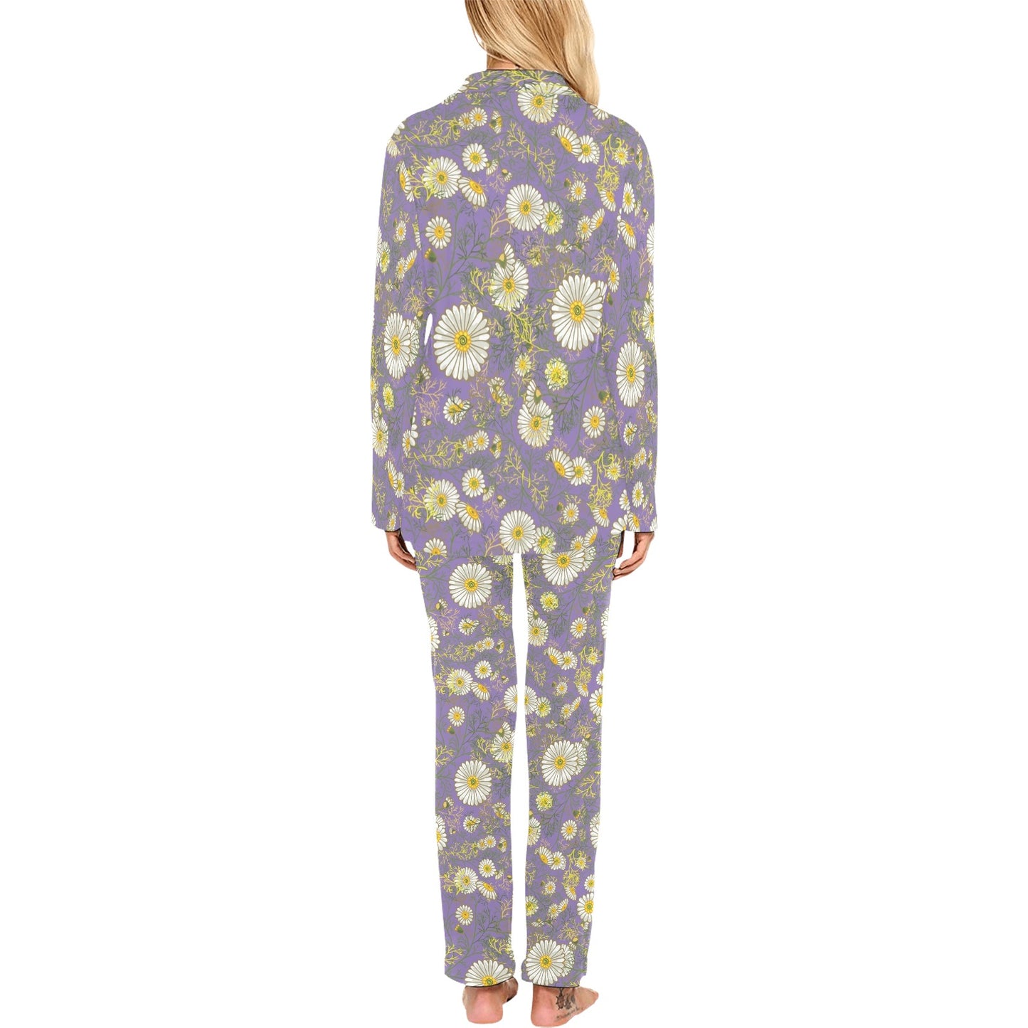Daisy Pattern Print Design DS011 Women's Long Pajama Set