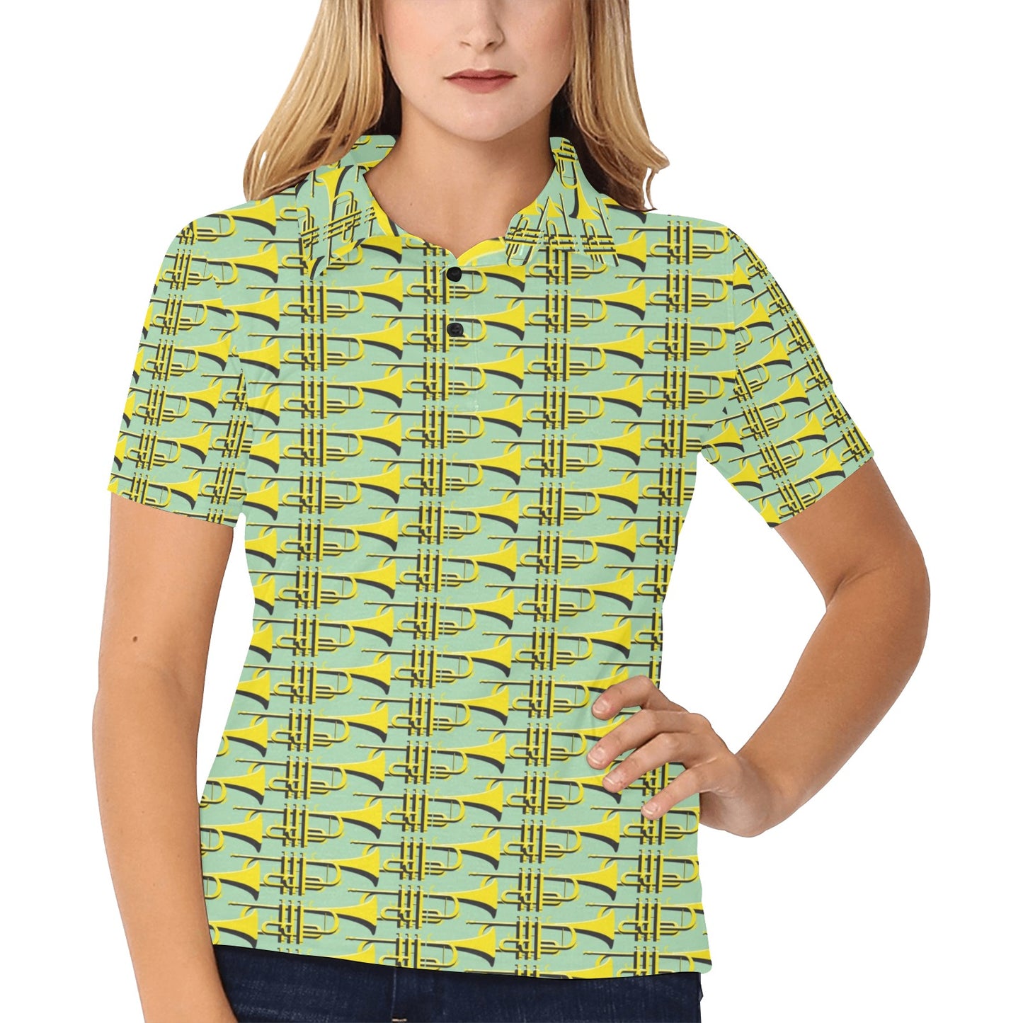 Trumpet Vintage Design Print Women's Polo Shirt