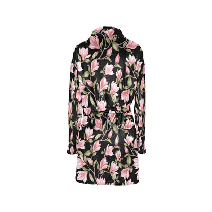 Magnolia Pattern Print Design MAG03 Women's Fleece Robe