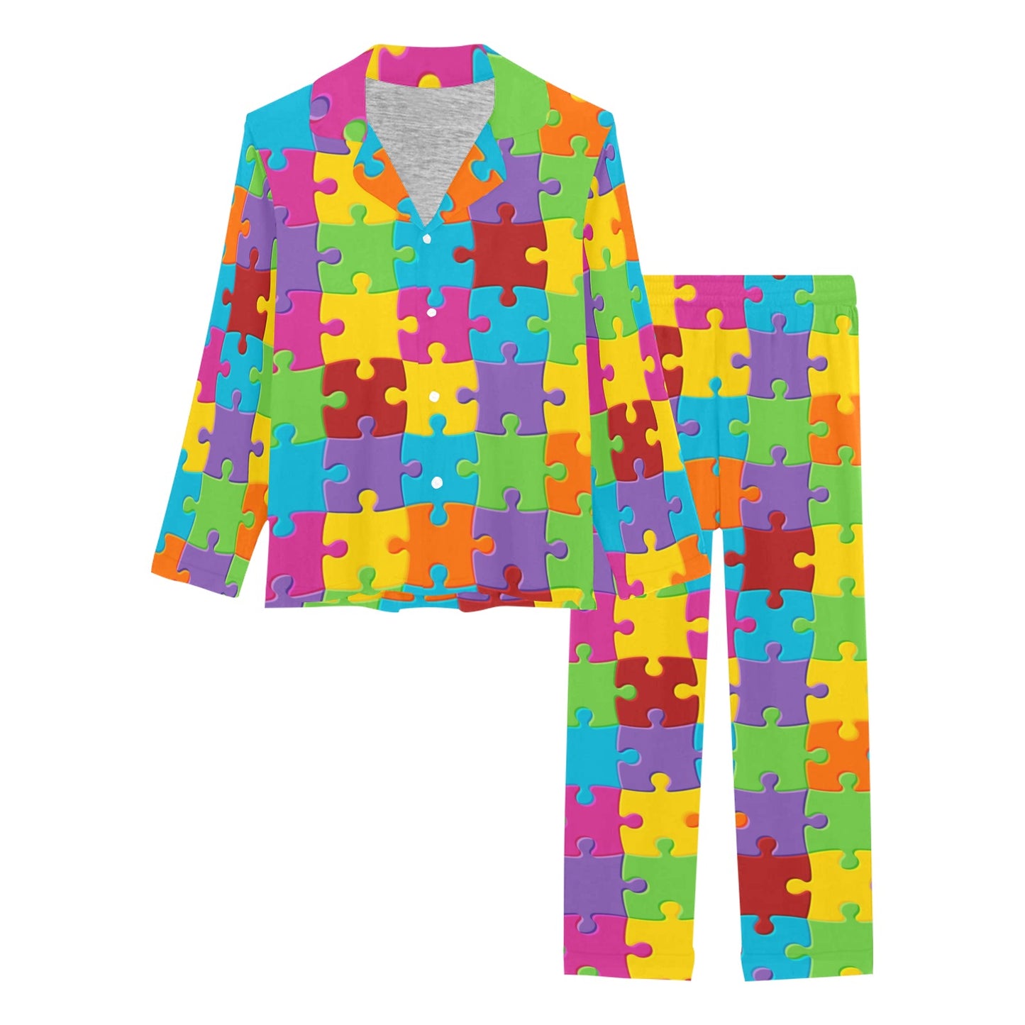 Autism Awareness Pattern Print Design 02 Women's Long Pajama Set