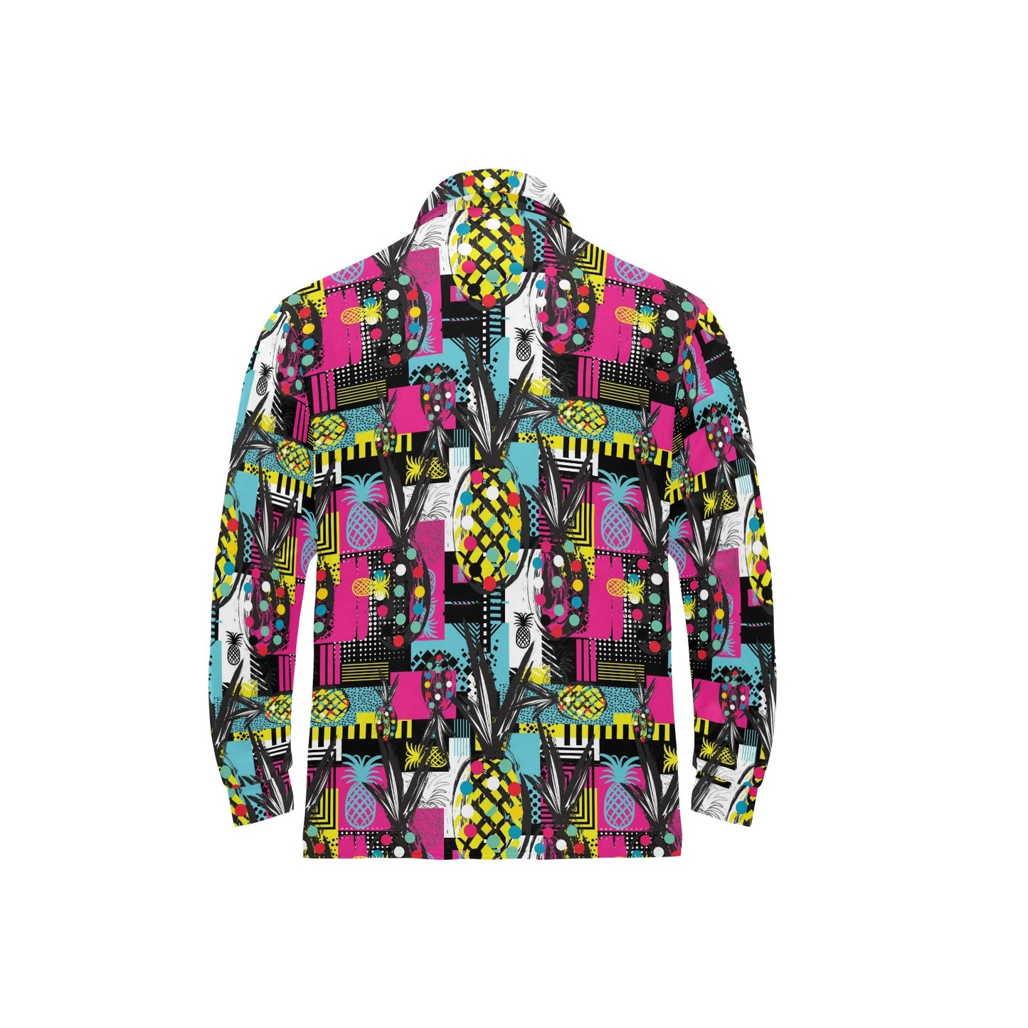 Pop Art Pineapple Pattern Print Design A02 Long Sleeve Polo Shirt For Men's