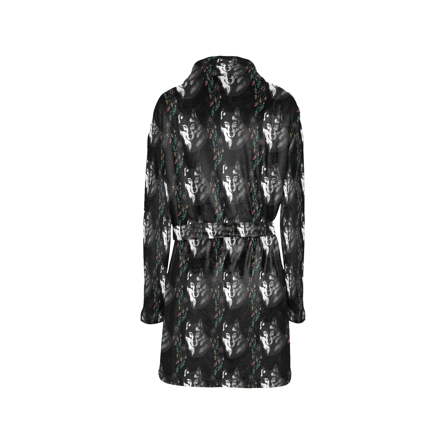 Wolf Black Dream Catcher Design Print Women's Fleece Robe