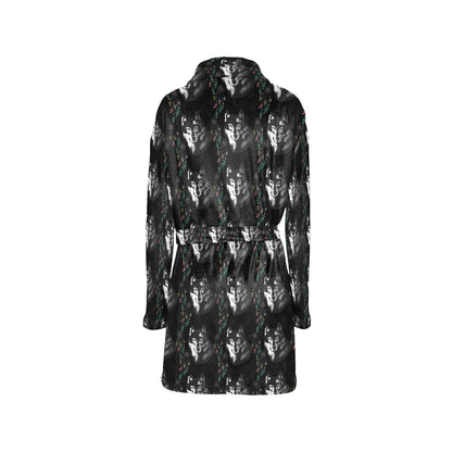 Wolf Black Dream Catcher Design Print Women's Fleece Robe