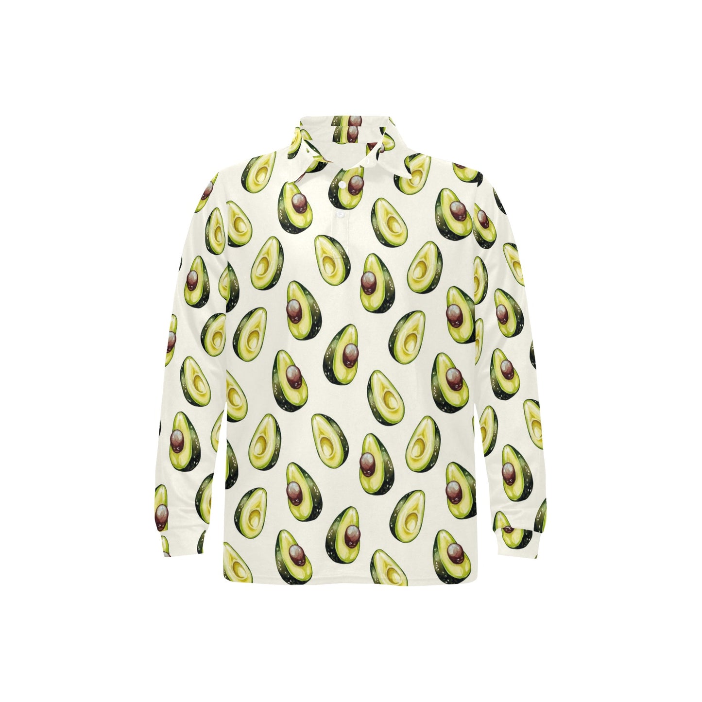 Avocado Pattern Print Design 01 Long Sleeve Polo Shirt For Men's