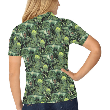 Dinosaur T Rex Print Pattern Women's Polo Shirt