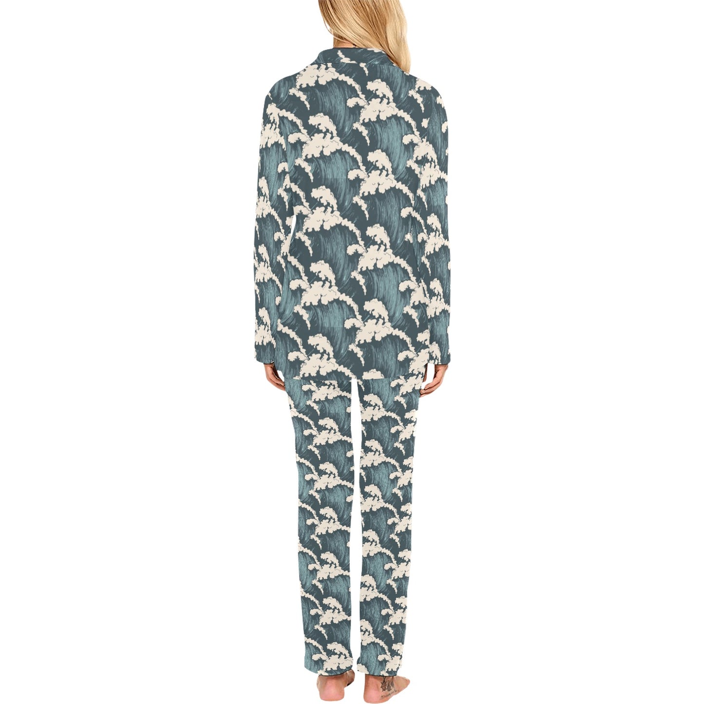 Wave Art Print Women's Long Pajama Set