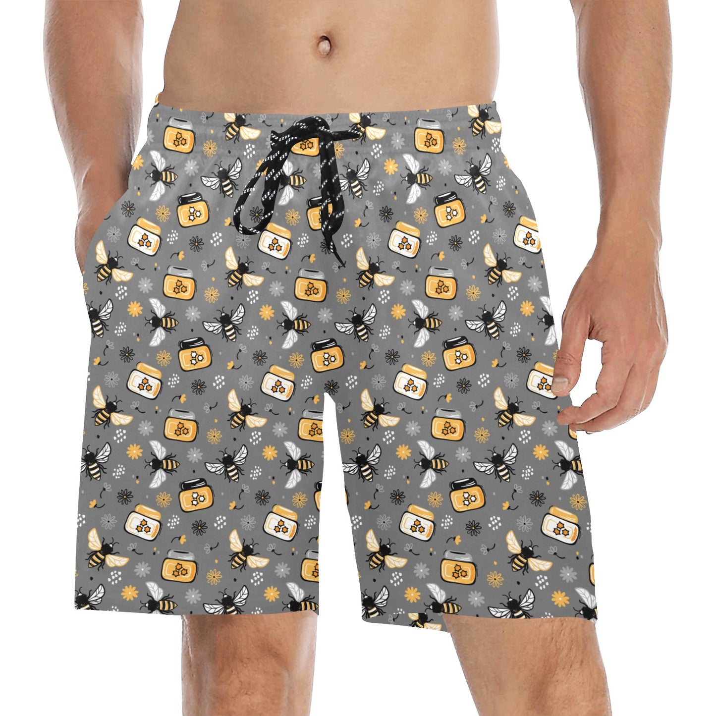 Honey Bee Print Design LKS301 Men's Swim Trunks Beach Shorts