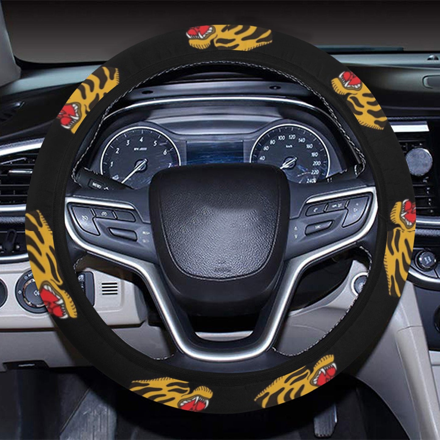 Tiger Head Print Design LKS306 Steering Wheel Cover with Elastic Edge