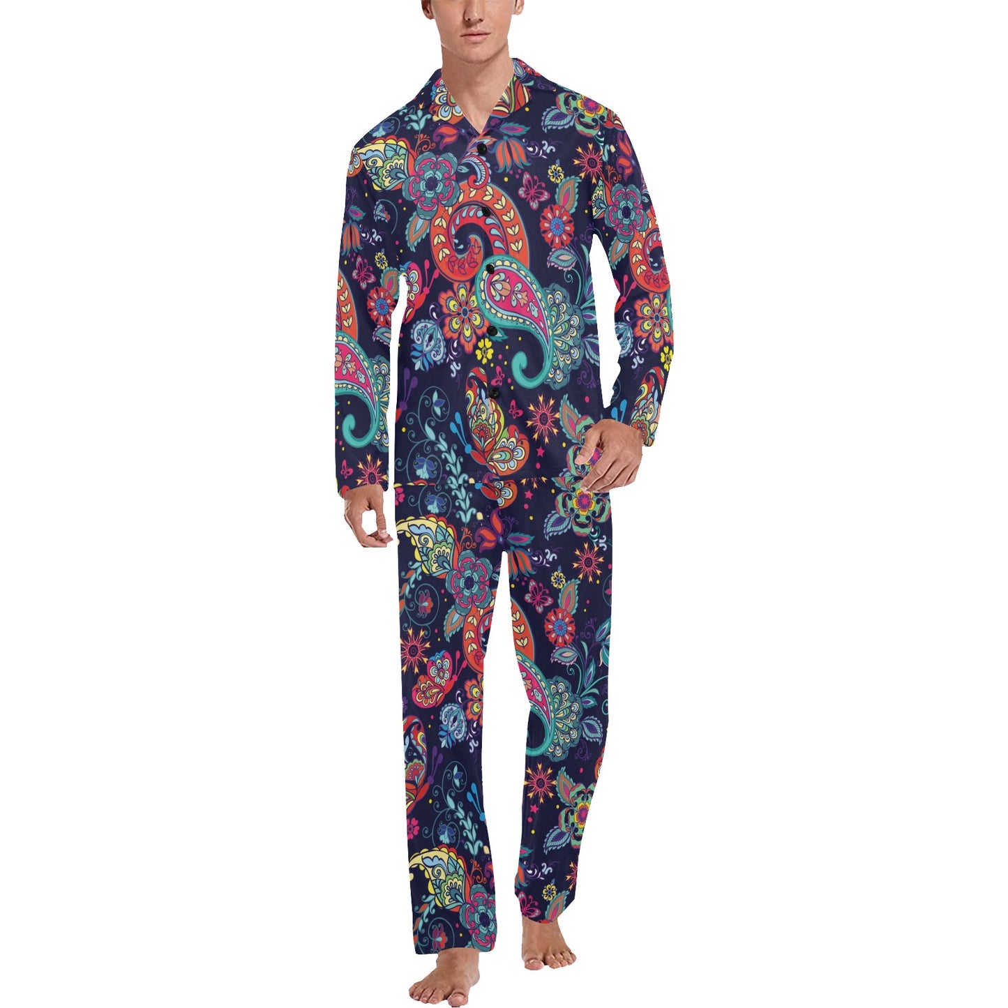 Paisley Boho Pattern Print Design A06 Men's Long Pajama Set