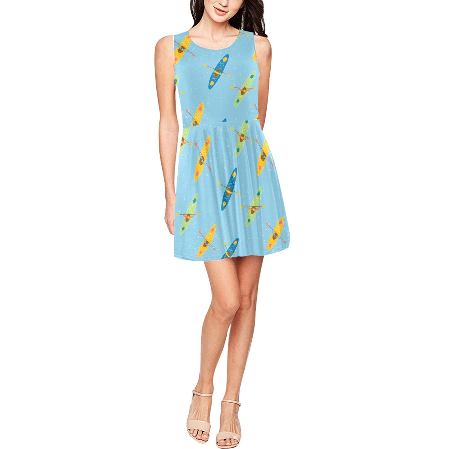 Kayak Pattern Print Design 04 Sleeveless Dress