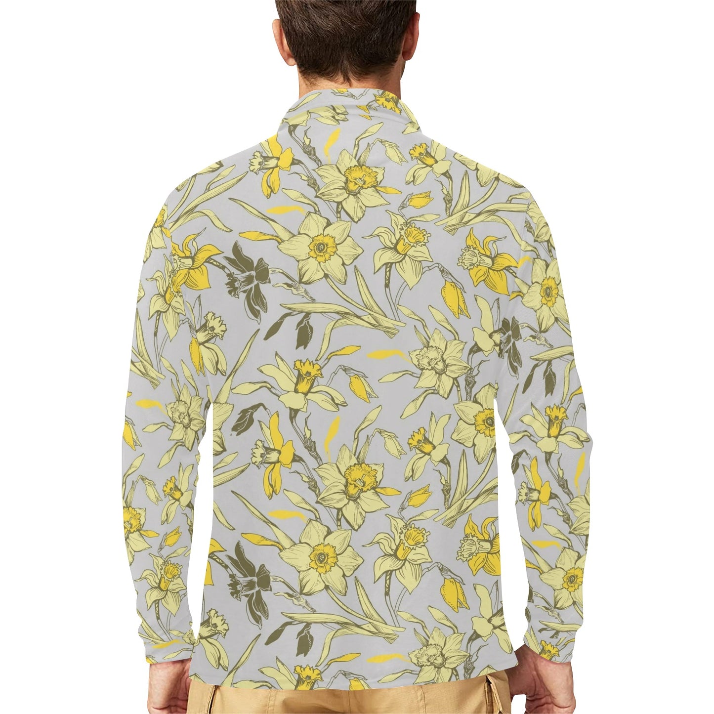 Daffodils Pattern Print Design DF05 Long Sleeve Polo Shirt For Men's