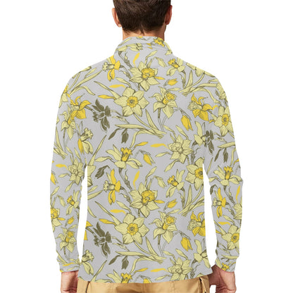 Daffodils Pattern Print Design DF05 Long Sleeve Polo Shirt For Men's