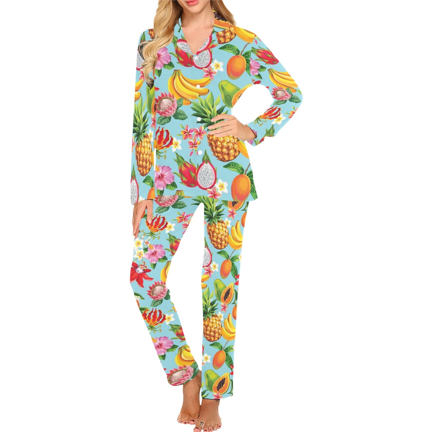 Tropical Fruits Pattern Print Design TF01 Women's Long Pajama Set