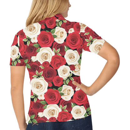 Rose Pattern Print Design RO06 Women's Polo Shirt
