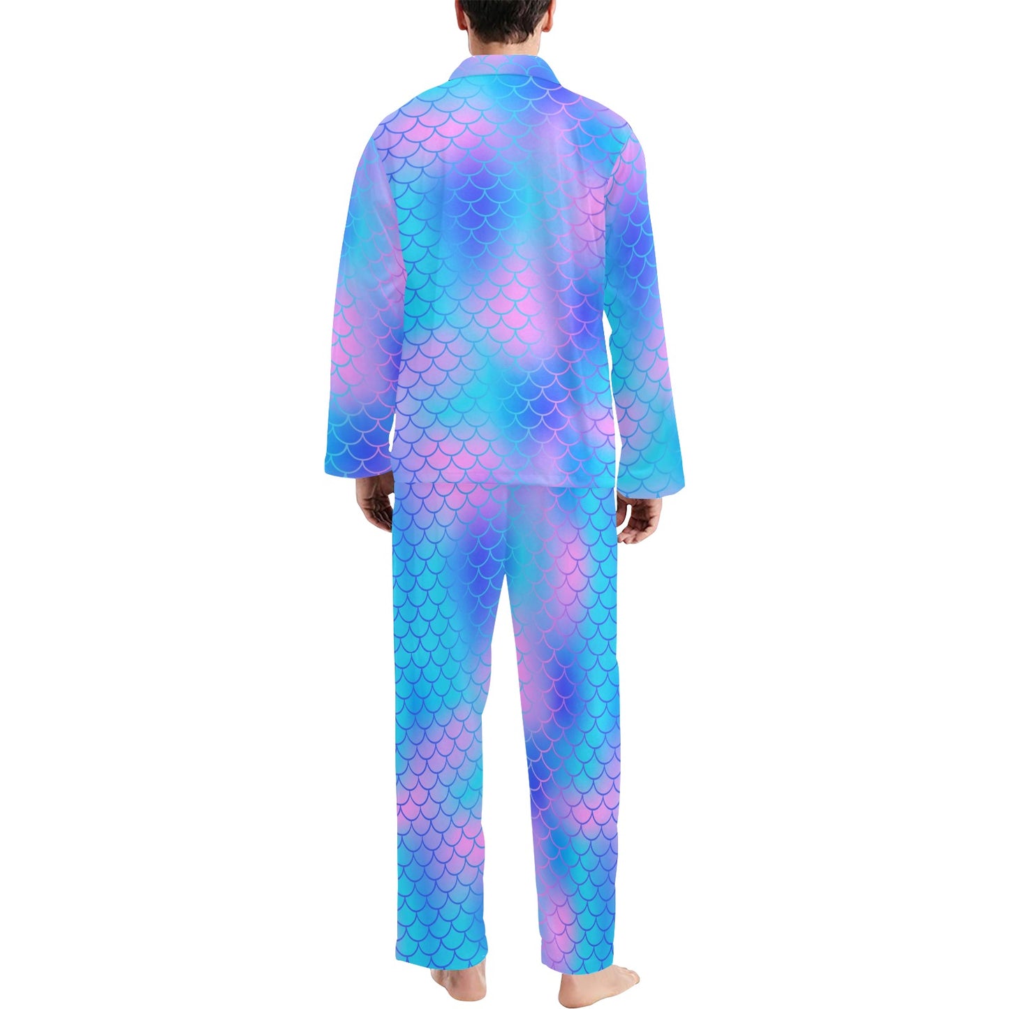 Mermaid Scales Pattern Print Design 04 Men's Long Pajama Set