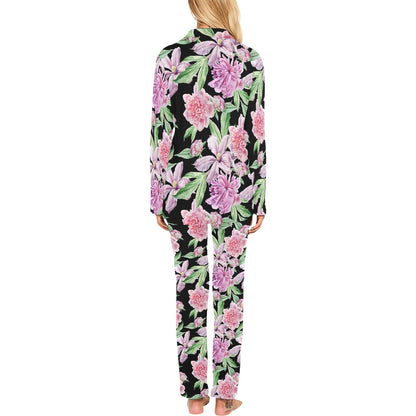 Peony Pattern Print Design PE08 Women's Long Pajama Set