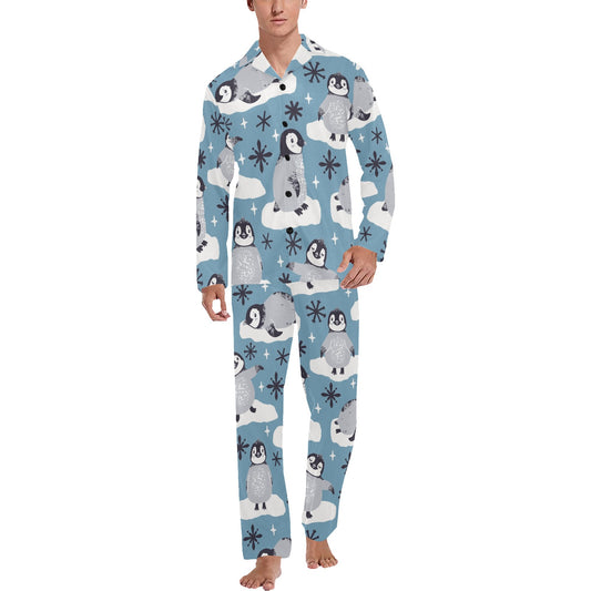 Penguin Pattern Print Design A05 Men's Long Pajama Set
