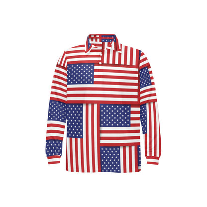 Patriotic US Flag Pattern Print Design A01 Long Sleeve Polo Shirt For Men's