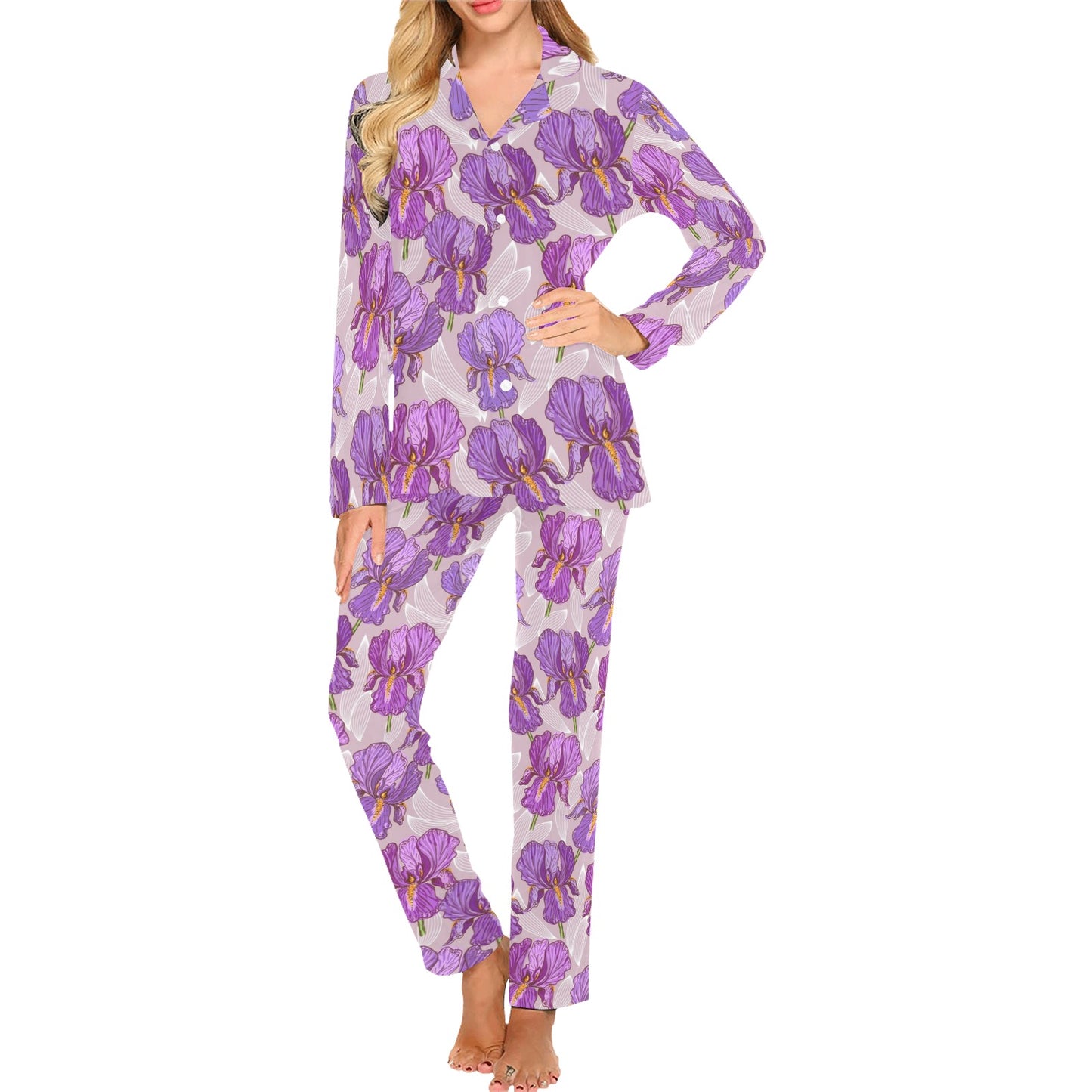 Iris Pattern Print Design IR05 Women's Long Pajama Set