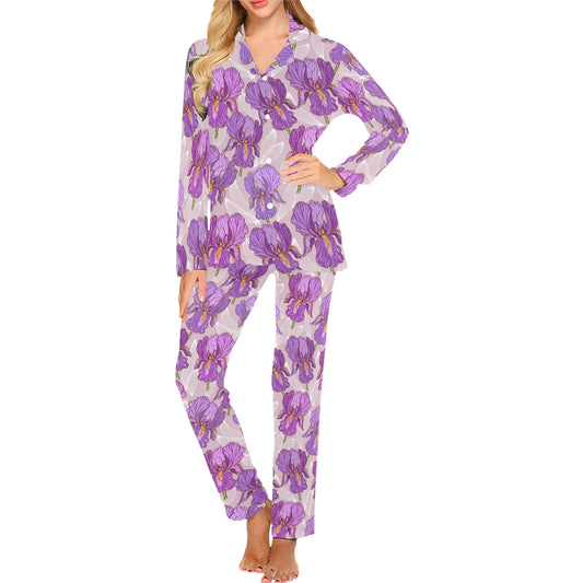 Iris Pattern Print Design IR05 Women's Long Pajama Set