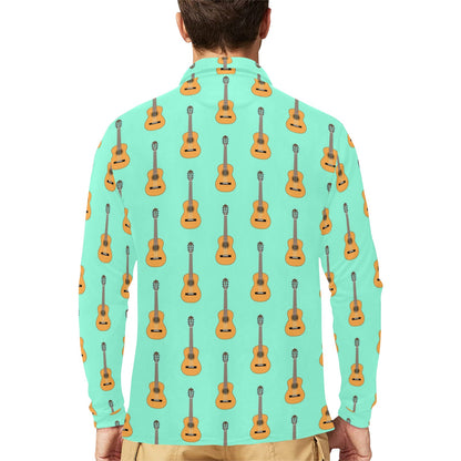 Acoustic Guitar Print Design LKS403 Long Sleeve Polo Shirt For Men's