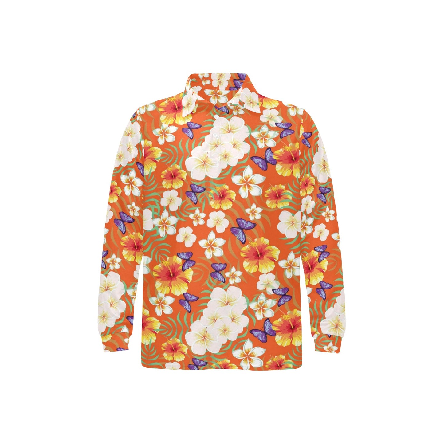 Tropical Flower Pattern Print Design TF027 Long Sleeve Polo Shirt For Men's