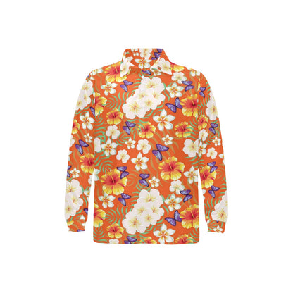 Tropical Flower Pattern Print Design TF027 Long Sleeve Polo Shirt For Men's