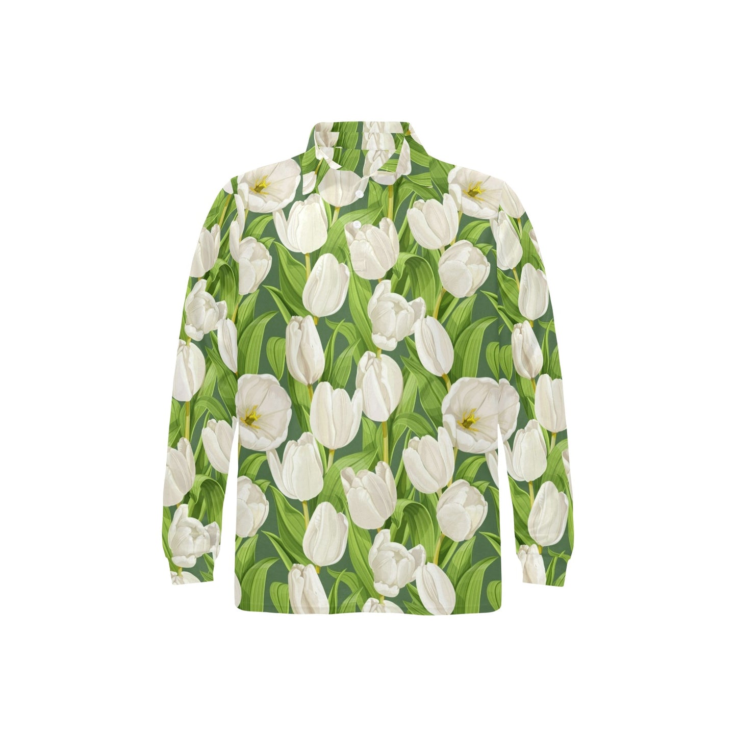 Tulip White Pattern Print Design TP05 Long Sleeve Polo Shirt For Men's
